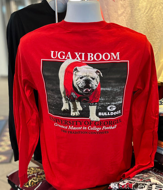 Georgia Bulldogs T-shirt - “Here Comes the Boom Graphic Tee” (Long Sleeve Red)