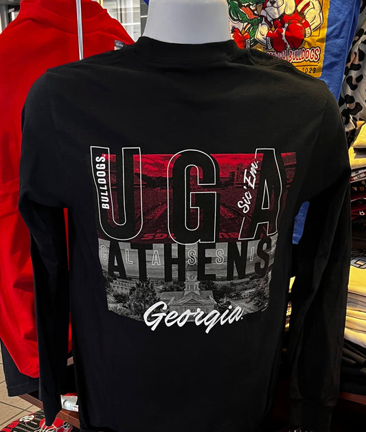 Georgia Bulldogs T-shirt - “Classic Athens Graphic Tee” (Long Sleeve Black)