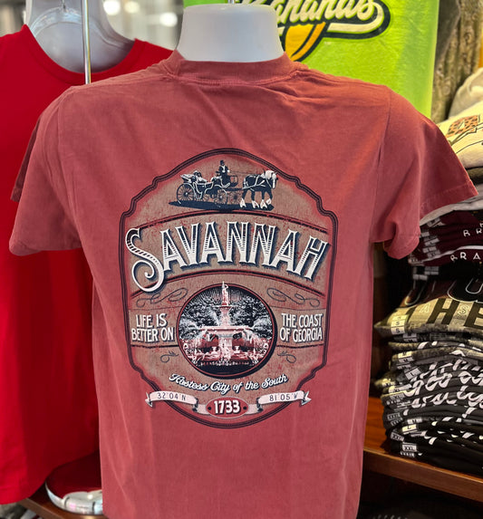 Savannah “Forsyth Fountain” Short Sleeve Tee (Brick)