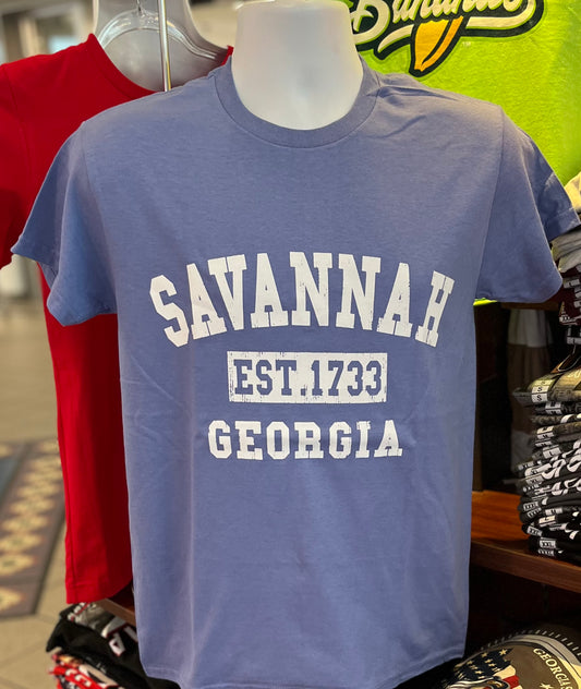 Savannah “Established 1733” Short Sleeve Tee (Lavendar)