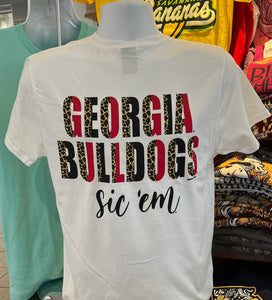 Georgia Bulldogs T-shirt - Leopard “Sic ‘em” (Short Sleeve White)