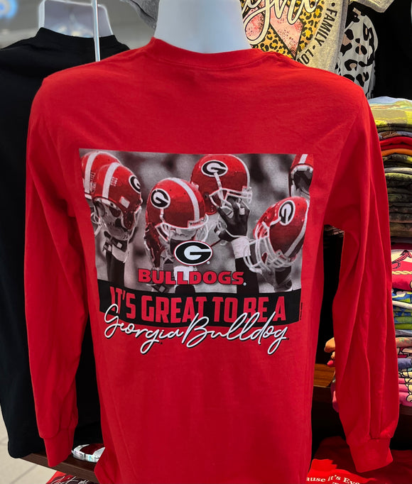 Georgia Bulldogs T-shirt - “Helmets” (Long Sleeve Red)