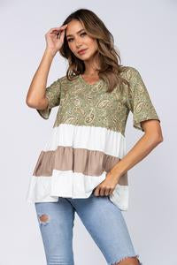 TSS Paisley Color Block Top