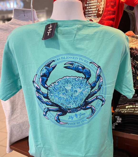 Lily Grace T-Shirt - “Too blessed to be crabby” (Short Sleeve Mint)