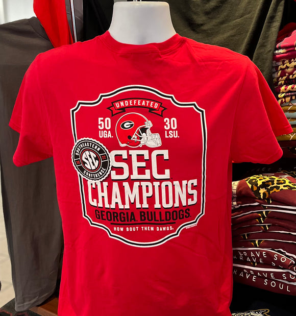 Georgia Bulldogs T-shirt - SEC Champs Score (Short Sleeve Red)