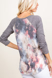 Heather Grey V-neck Tie Dye with Solid Long Sleeve
