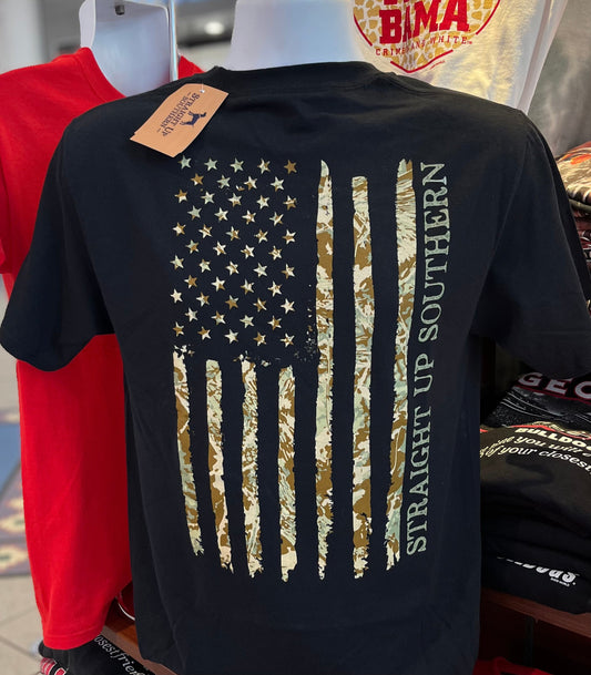 Straight Up Southern T-Shirt - Camo Flag (Short Sleeve Black)