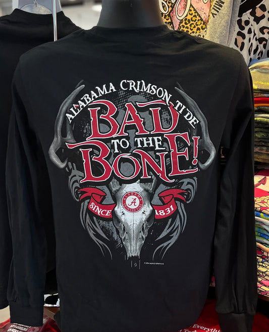 Alabama “Bad to the Bone” Long Sleeve Tee (Black)