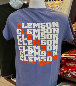 Clemson “Go Tigers and Repeat” Short Sleeve Tee (Violet)