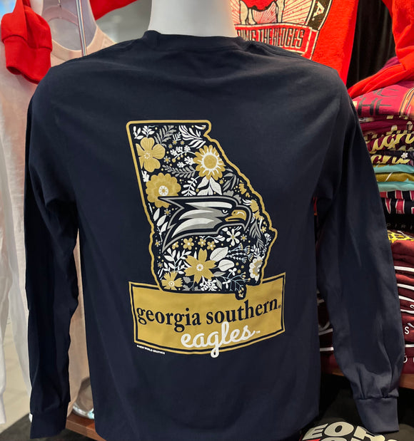 Georgia Southern State Floral Long Sleeve Tee (Navy)