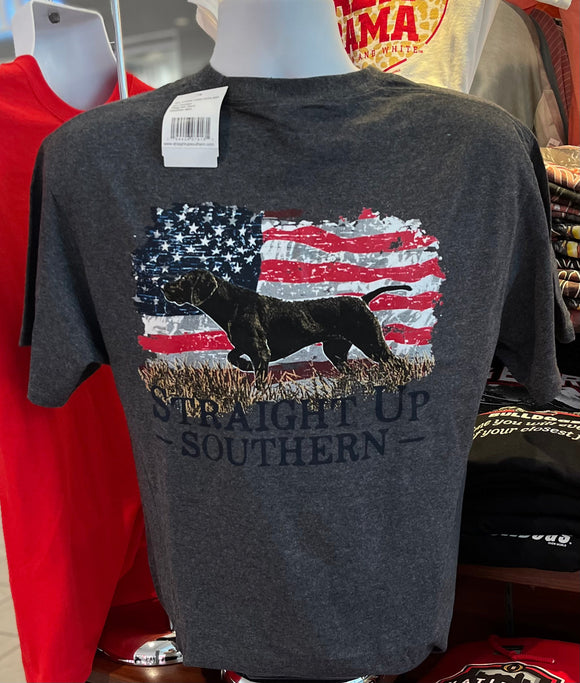 Straight Up Southern T-Shirt - Pointer Flag (Short Sleeve Dark Heather gray)