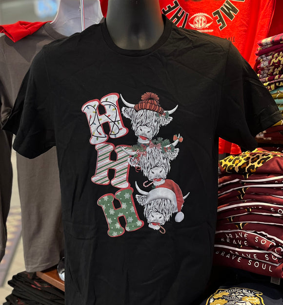 Christmas “Ho Ho Ho” Cow Short Sleeve Tee (Black)