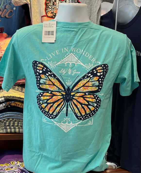 Lily Grace T-Shirt - “Live in Wonder” Butterfly (Short Sleeve Mint)