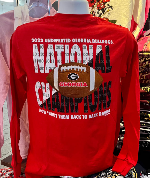 Georgia Bulldogs T-shirt - 2022 National Champs Football (Long Sleeve Red)