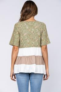 TSS Paisley Color Block Top