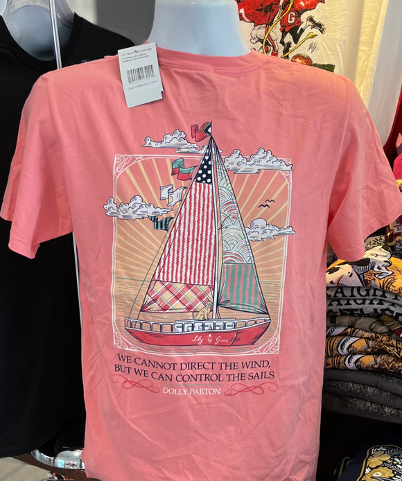 Lily Grace T-Shirt - “Direct the Wind” Sailboat (Short Sleeve Pink)