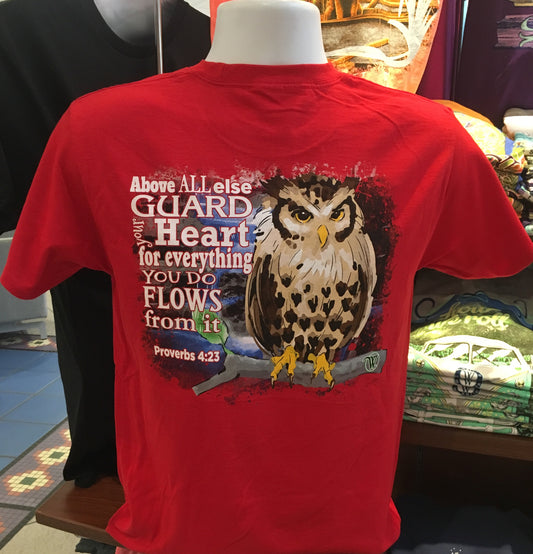 Owl - Proverbs 4:23 Short Sleeve Tee (Red)