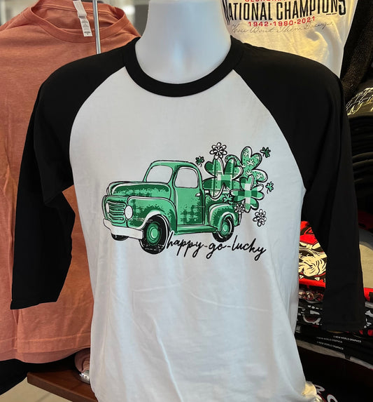 St. Patrick’s Day “Green Truck” Raglan (Black/White)