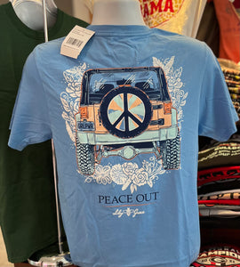 Lily Grace T-Shirt - Jeep “Peace Out” (Short Sleeve Azure)