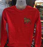 Bulldog (Brown Leopard Print) Long Sleeve Tee (Red)