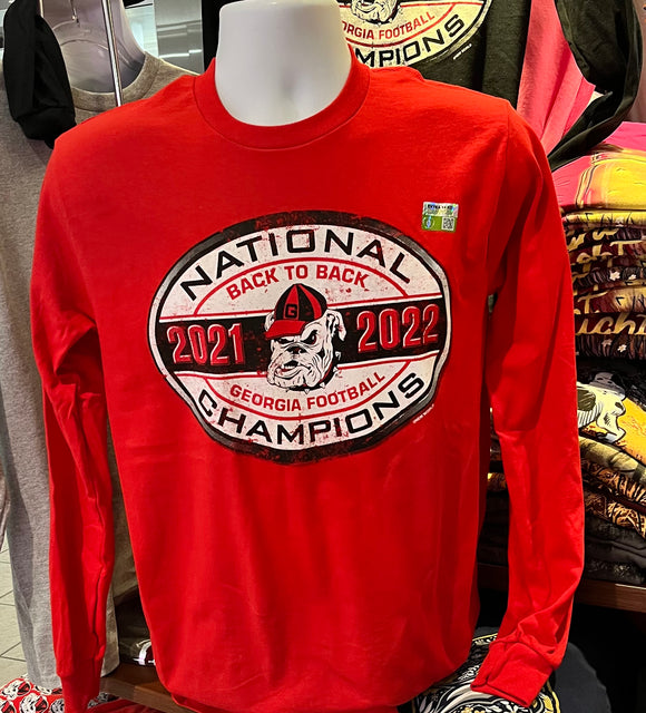 Georgia Bulldogs T-shirt - 2022 Back to Back National Champs (Long Sleeve Red)