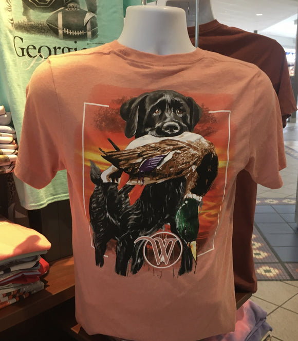 Black Lab with Duck Short Sleeve Tee (Heather Sunset)