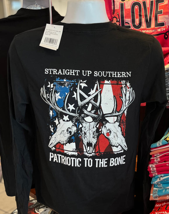 Straight Up Southern T-Shirt - “Patriotic to the Bone” (Long Sleeve Black)