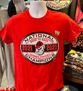 Georgia Bulldogs T-shirt - 2022 Back to Back National Champions (Short Sleeve Red)
