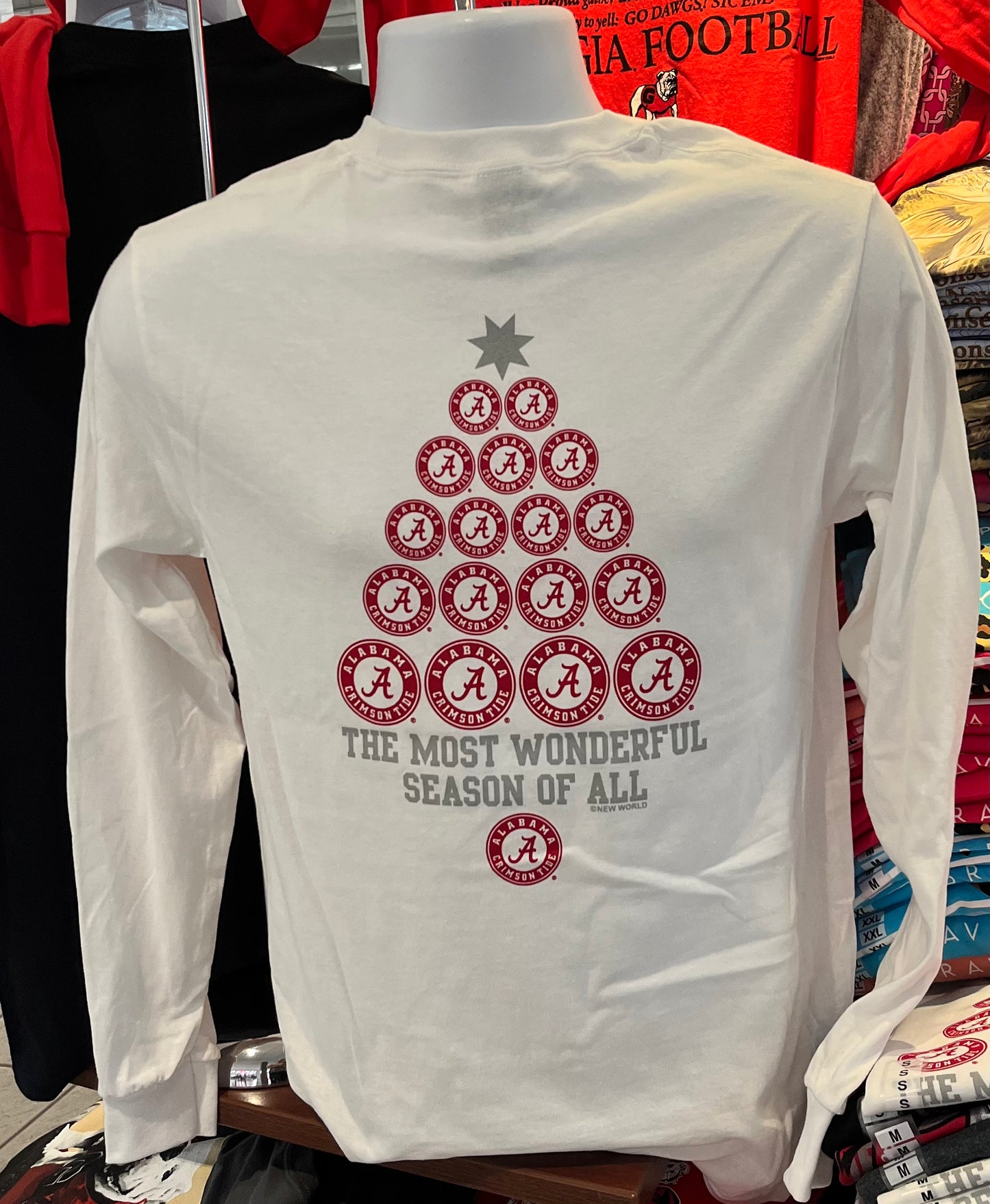 Alabama Christmas Tree Long Sleeve Tee (White)