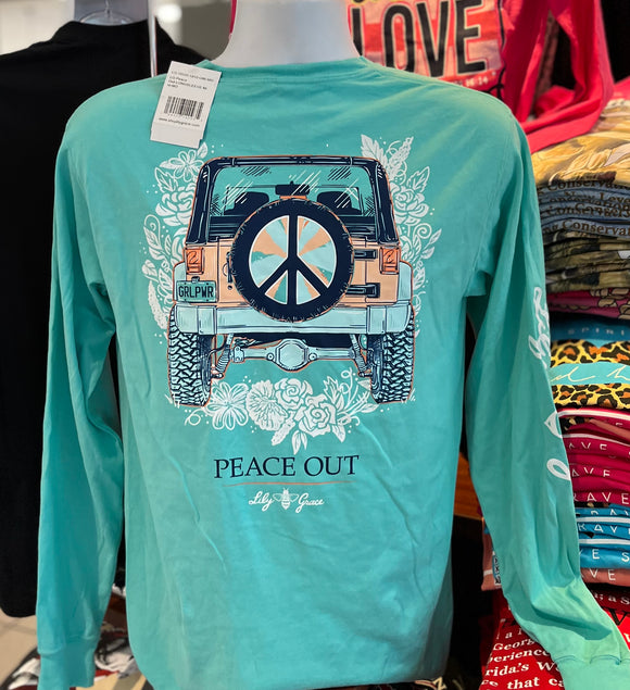 Lily Grace T-Shirt - ”Peace Out” (Long Sleeve Mint)