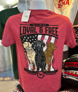 Straight Up Southern T-Shirt - “Born Loyal & Free” (Short Sleeve Heather Cardinal)